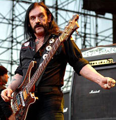 Motorhead singer Lemmy Kilmister jams on his bass during the show.