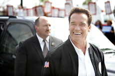 Gov. Arnold Schwarzenegger arrives in Bakersfield on March 2 to gather signatures for his reform plans.