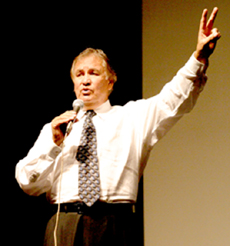 Billy Mills, Olympic gold medal winner in the 1964, gives a speech at Bakersfield College on April 26.