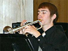 Highland High student and member of BC Jazz Ensemble, Chris Craig, plays at the Saturday night concert on campus.