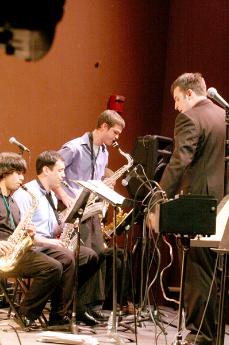 Kris Tiner directs the BC Jazz Ensemble during the Swing in Spring concert at the BC Indoor Theater on April 5.
