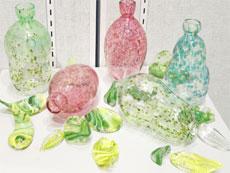 An art exhibit features blown glass made by Marlene Matsuno.