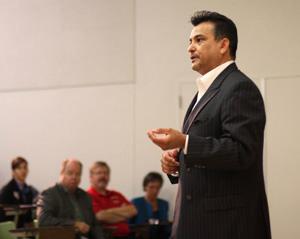 Local attorney David A. Torres delivers a keynote speech in the Bakersfield College forums at the start of the 2009 Future Leaders Conference on Nov. 7.