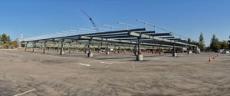 Construction continues on Bakersfield Colleges new photovoltaic structure over the northeast parking lot Aug. 23.