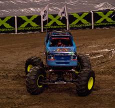 Seven-year-old Kaid Kid KJ Weston drives around the track for the fans during the Monster X Tour on Jan. 21. Kaid is billed as the worlds youngest monster truck driver.