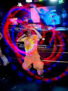 Aaron DJ Tails Preciado  performs glow poi at the The Dome on Feb. 18.