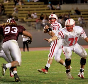 Bakersfield College quarterback Brian Duboski looks for an open receiver during a game against Mt. San Antonio College in Hilmer Lodge Stadium on Oct. 1.