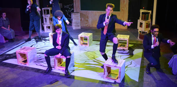 The male cast of “Spring Awakening” performs one of the many musical numbers from the show. 