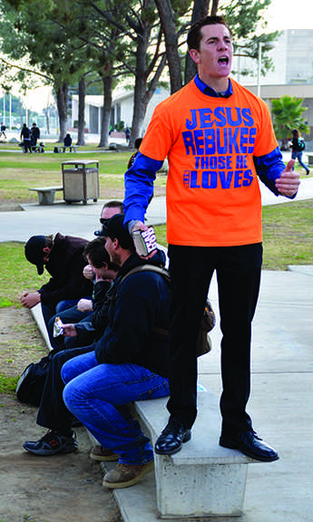 Runels has preached in BCs Free Speech area every Wednesday since the semester started. Student reactions have recently escalated