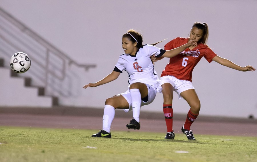 BCs Victoria Pyle looks to regain possession from the Glendale defender.  