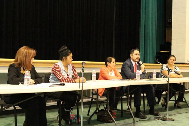 From left to right: Janet Rabanal, Larissa Portillo, Liz Morris, and Ricardo Chavez serve as panelists at the Promoting Change event, while Anhelica Perez served as the moderator at the last BC Delano campus’ Cultural Historical Awareness Program event.