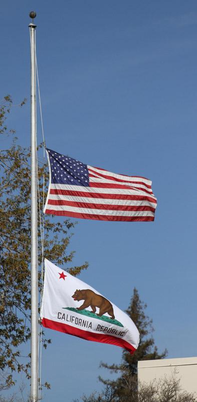 The flag is being flown at half-staff in honor and memory of 25-year-old BC student and U.S. Army veteran Timothy L. Legget Jr. 