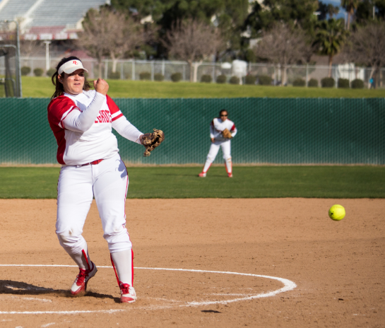 Freshman pitcher Mckenna Valencia delivers a pitch in game one of a doubleheader vs. West Hills Coalinga, Feb. 26.