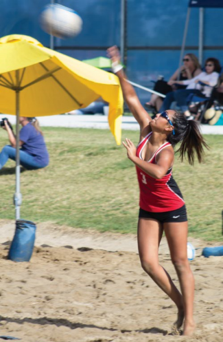 Sophomore Savannah Cano launches a serve against Cal State LA on April 22.