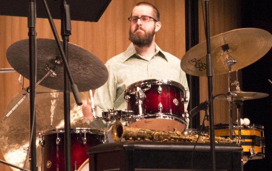 Bakersfield College alumnus Andrew Morgan plays drums on an orginal piece
performed by the Andrew Morgan Quartet.