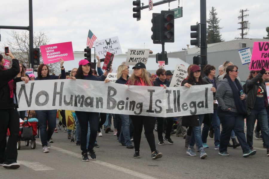 Participants take part in the first Kern County Womens March on Jan. 20