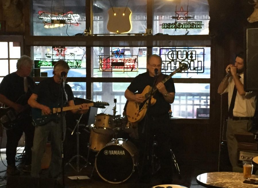 Independent musicians with the Kern River Blues Society practice playing classic blues at the Kernville Saloon. 