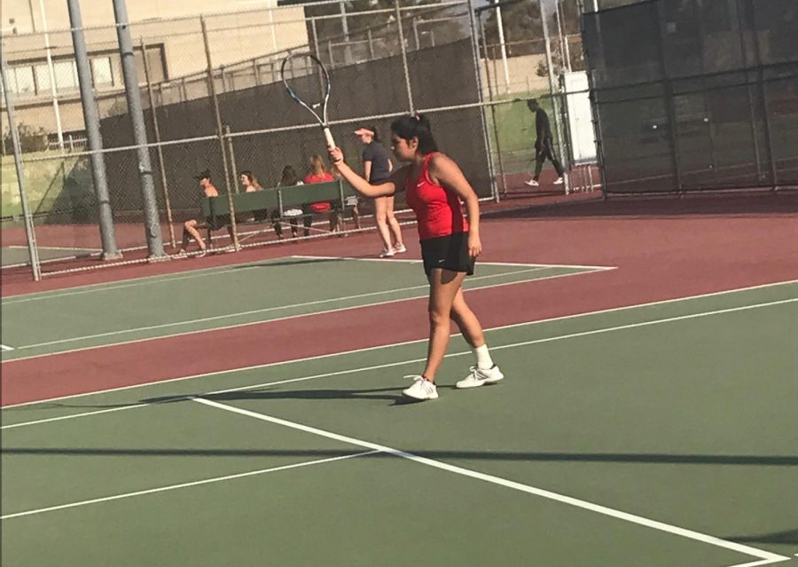 Brittany Aguilar giving one of her many winning serves.