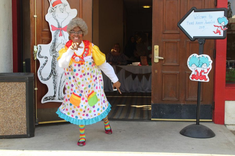 Grandma Whoople having a bit of fun before the CAPK Read Across America ceremony ends.