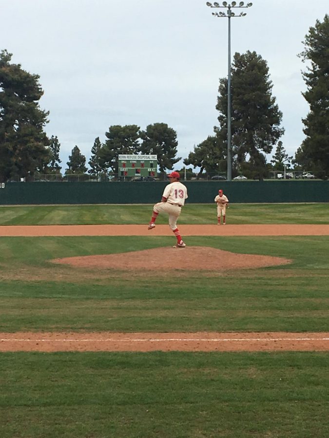 1.	Bakersfield College pitcher Joey Salinas on the mound in the top of the ninth inning in their game against LA Mission on March 20.