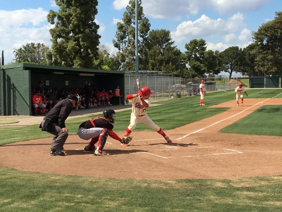 Bakersfield College player Joe Pineda preparing for a pitch against LA Pierce in the bottom of the second inning on April 19.
