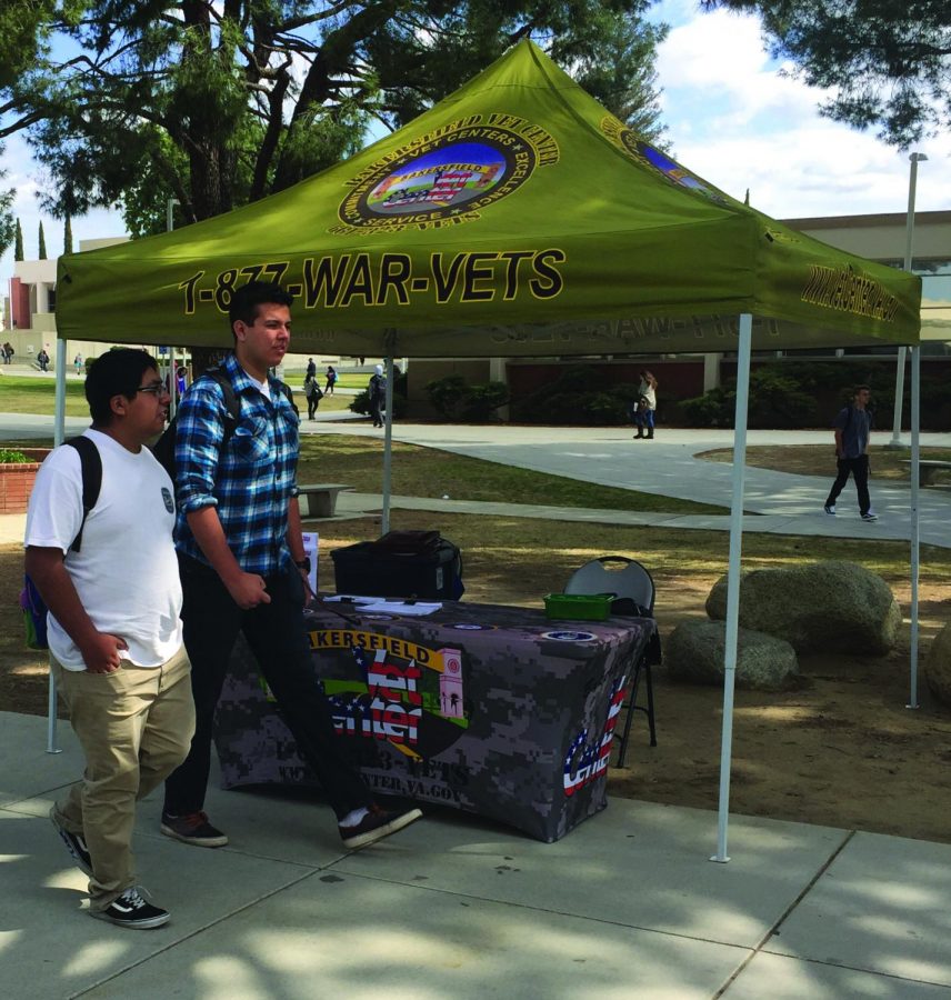 The Vet Center sets up a booth on campus to offer services to Bakersfield College veterans. 