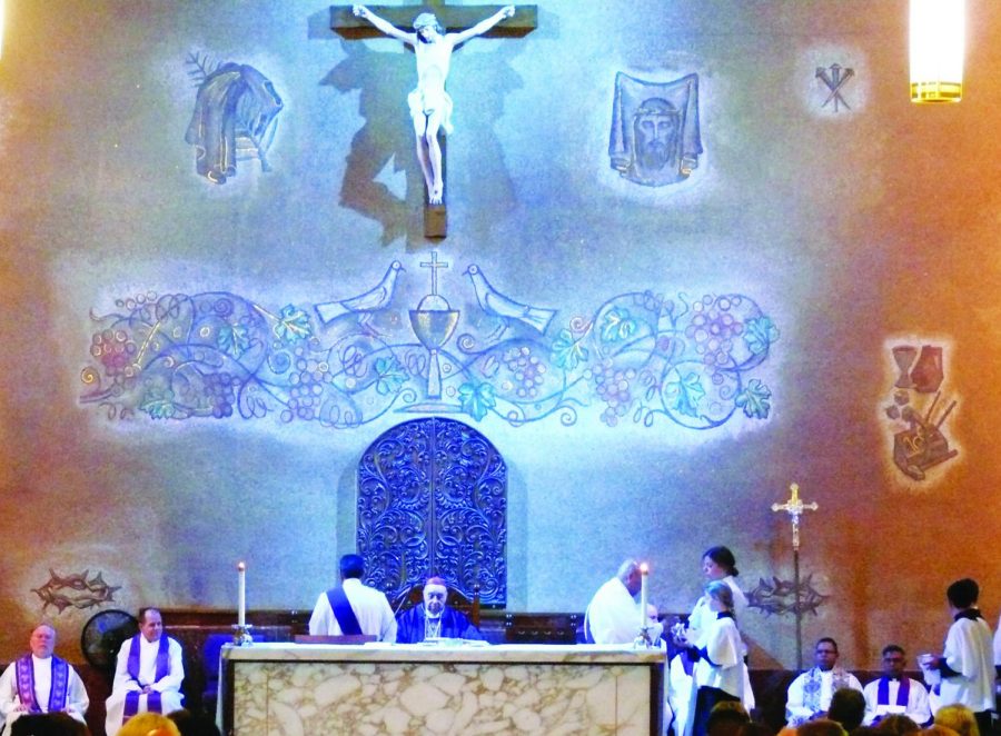 Bishop X. Ochoa and priests from the local parishes all come together to celebrate Mass.