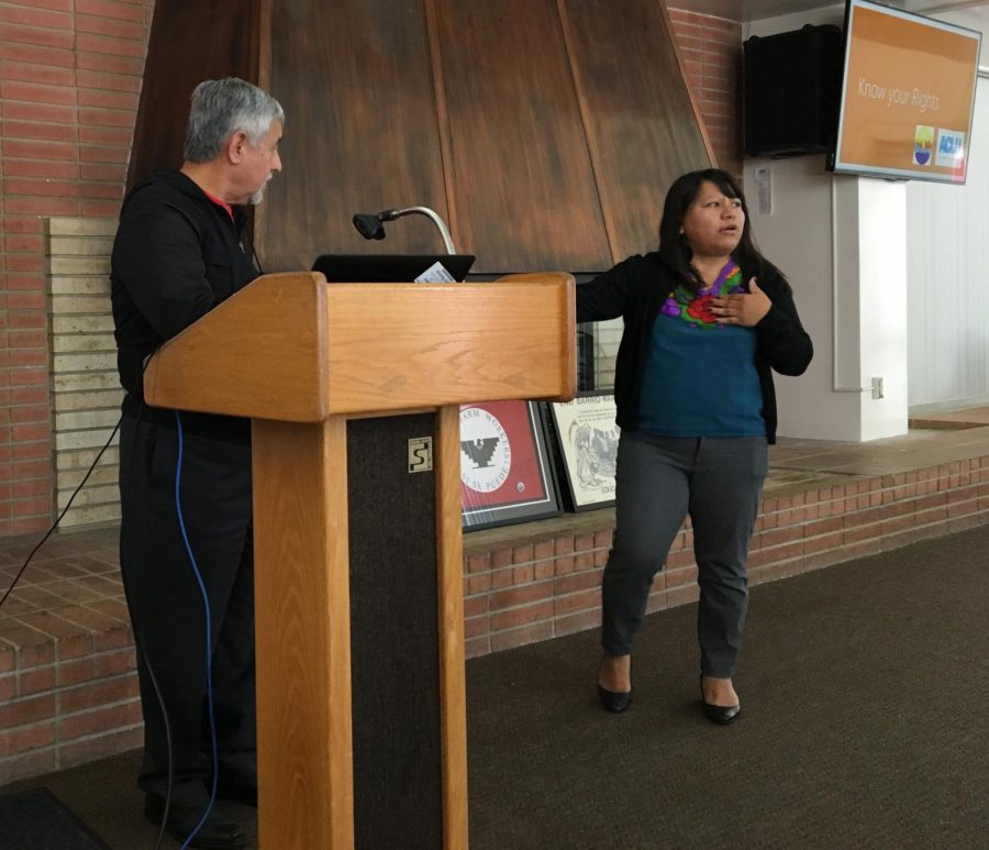 Immigration attorney Roberto de La Rosa and Rosa Lopez from ACLU of Southern California, gave tips on what to do on an encounter with ICE.