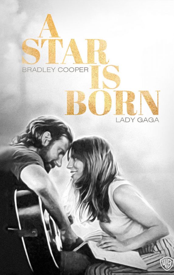 A+Star+Is+Born+movie+poster+featuring+Lady+Gaga+and+Bradley+Cooper.+