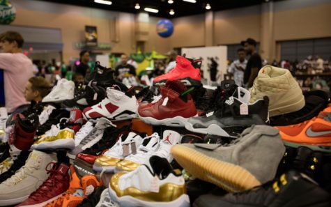 A display of different shoes at SneakerCon.