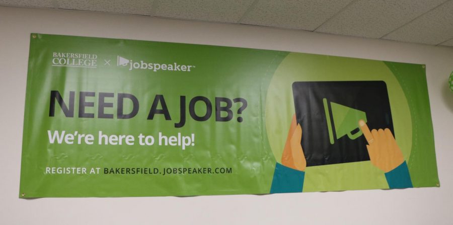 A Jobspeaker banner displayed in the Family and Consumer Education building at BC.