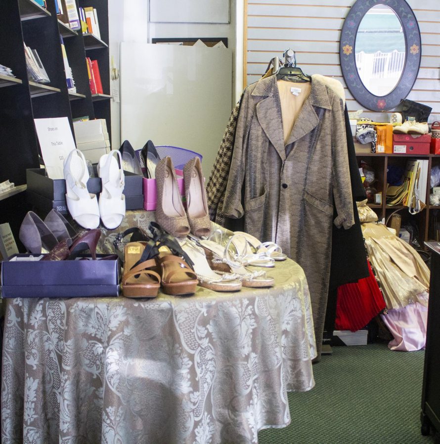 A shoe display for some of the items on sale at Dress for Success.