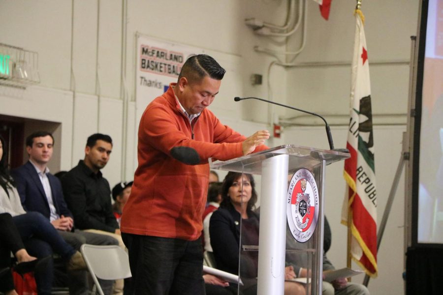 Vice President of the Kern Community College District Romeo Agbalog gets emotional over the moving program that will change MHS student’s future. 