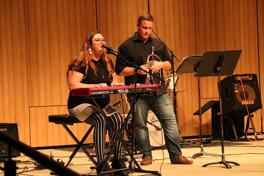 Izzy Foster (left) and Tony Stone (right) performing a musical piece during the Panorama Creative Music Summit on Sept. 16 at Bakersfield College. 