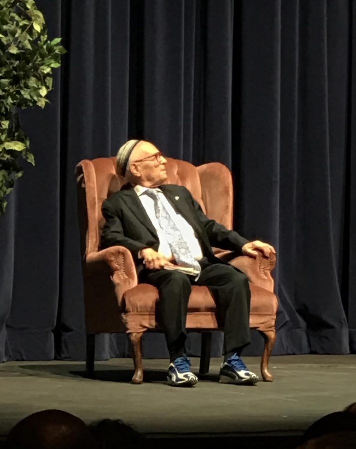 Jacob Eisenbach watching the Rabbi sing a Yiddish song at the Dore theatre at CSUB on Nov. 10. 