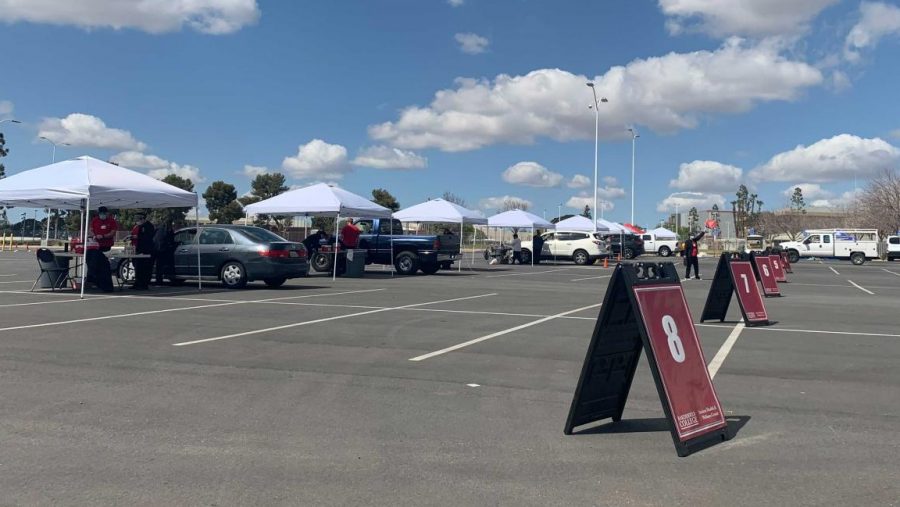 Bakersfield Colleges first drive-through mass vaccination clinic on March 21. 