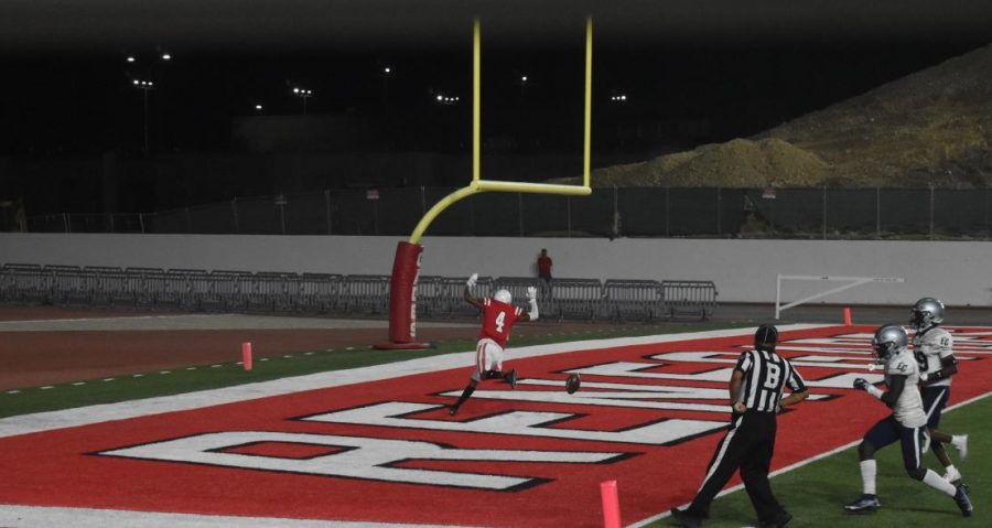 BC Wide Reciever Jalen Blizzard (4) celebrates after a 90-yard kick return during the now-forfeited home opener against El Camino on Sept. 11.