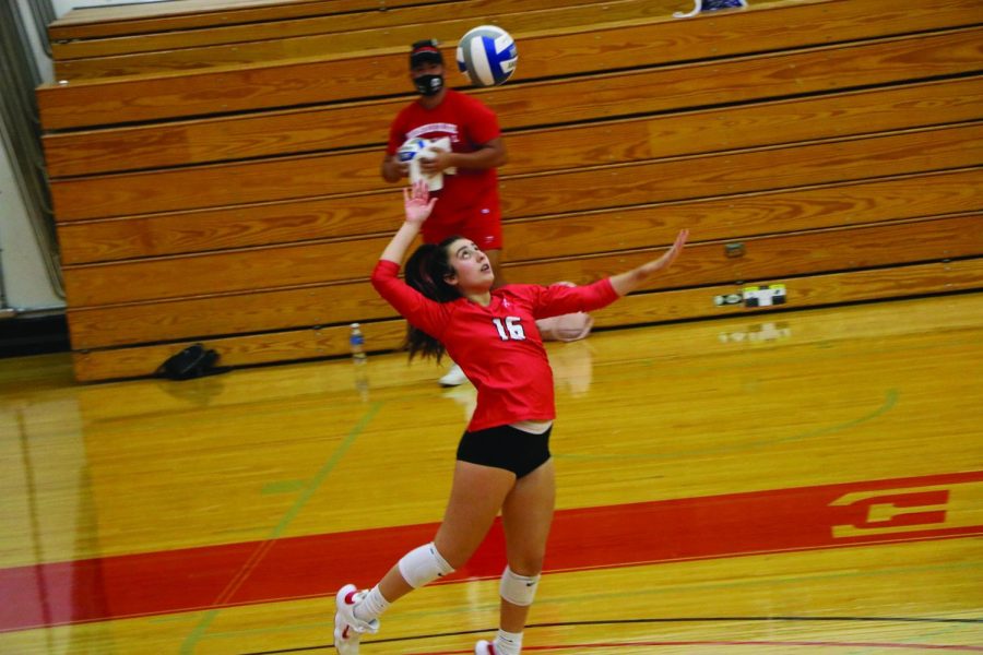 Libero Yuliana Rivera serves against Antelope Valley College on Oct. 8