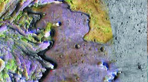 A close up image of Mars surface from satellite.