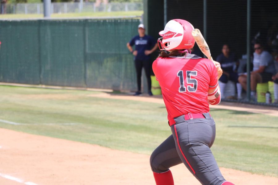 Shelbie Buchanan bats during game 2 of the regional playoffs on May 7.