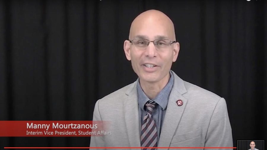 Manny Mourtzanous, Interim Vice President, Student Affairs congratulating students who earned Scholarships and Awards during the YouTube Livestream.