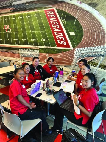 students eat in dining commons at Bakersfield College