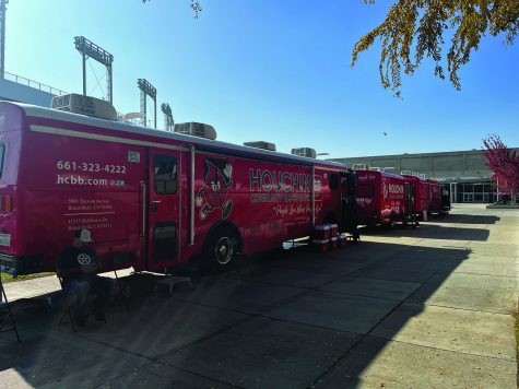 red buses for blood donation lined up on BC campus on NOv. 22