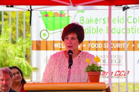 woman standing at podium speaking into a microphone