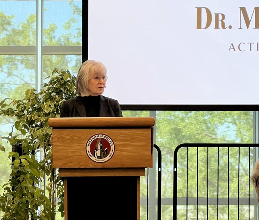 Speaker Melanie Lundquist speaks about her philanthropy at the BC Campus Center Renegade Ballroom