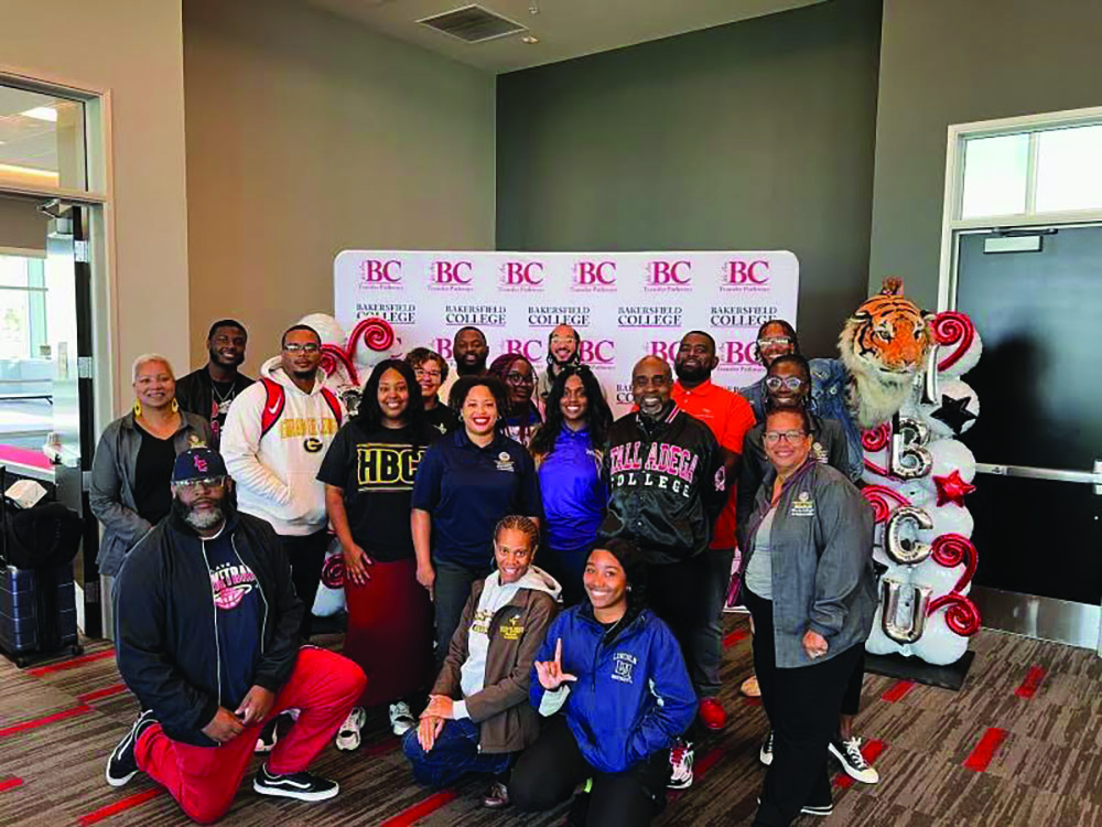 Historically Black colleges and university representatives pose with the California Community College team.