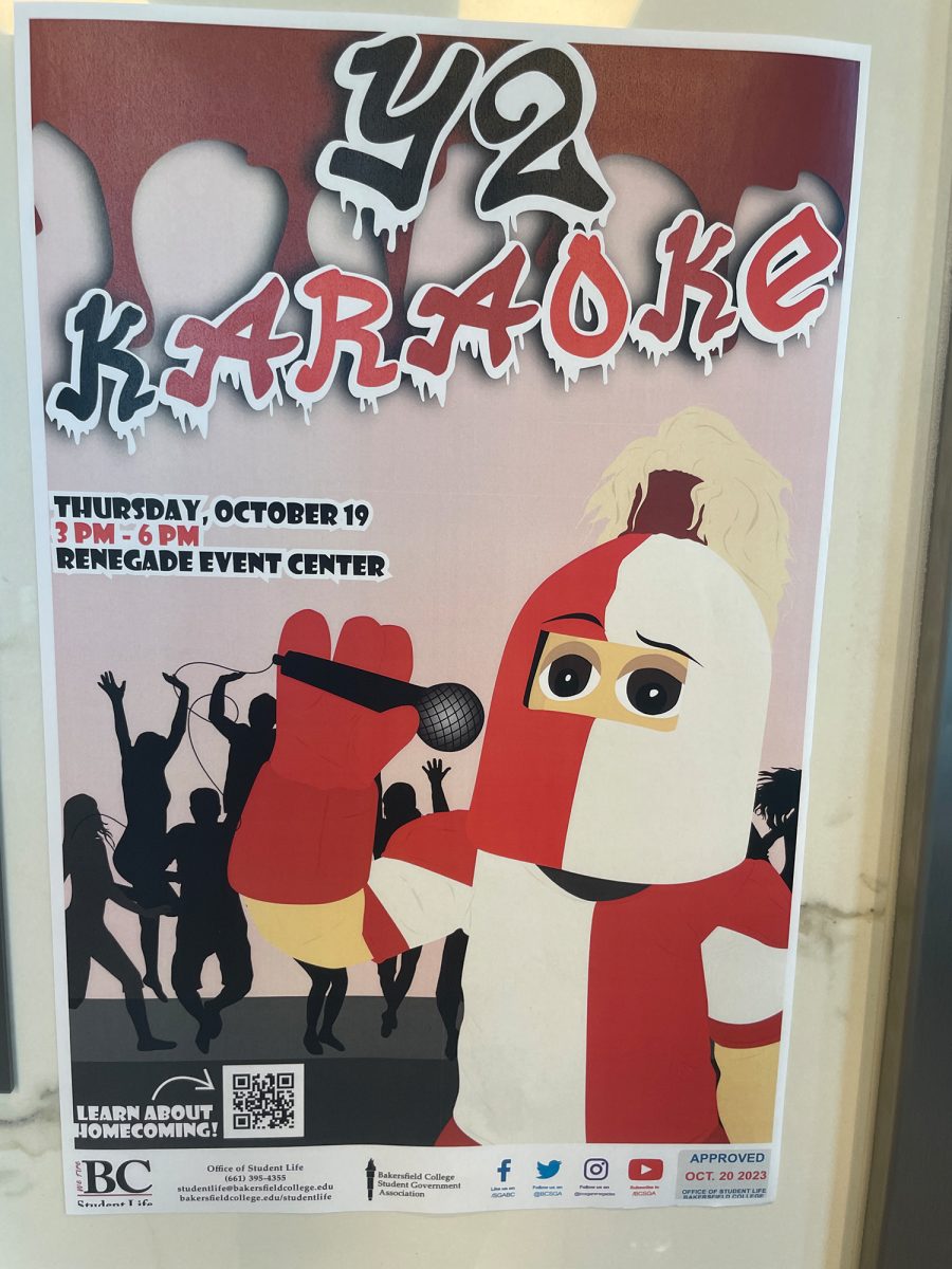 Poster advertising Y2Karaoke outside elevator in CSS building.