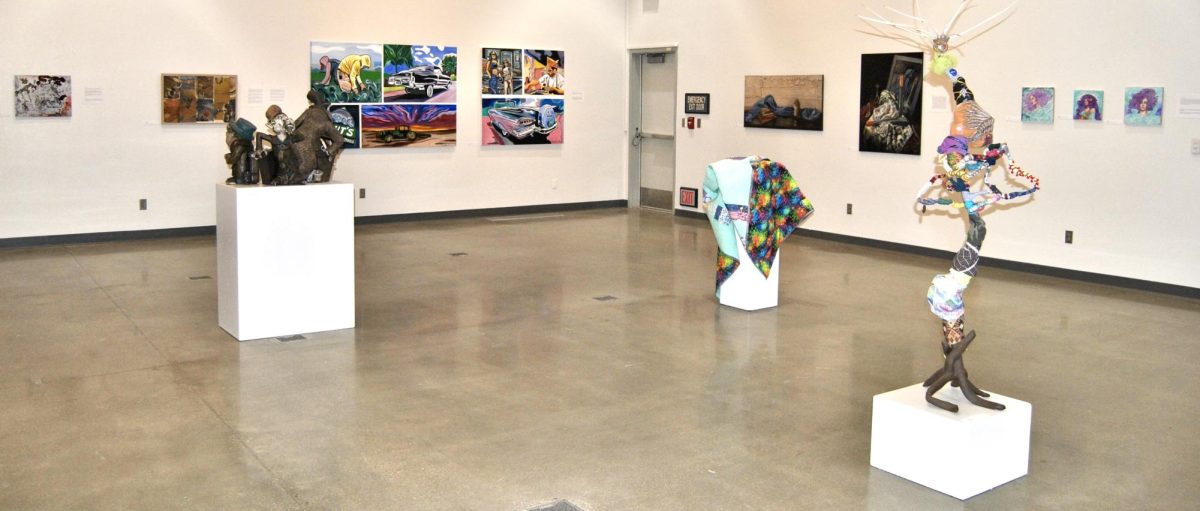 Several pieces on display at the BC Art Faculty Exhibition.