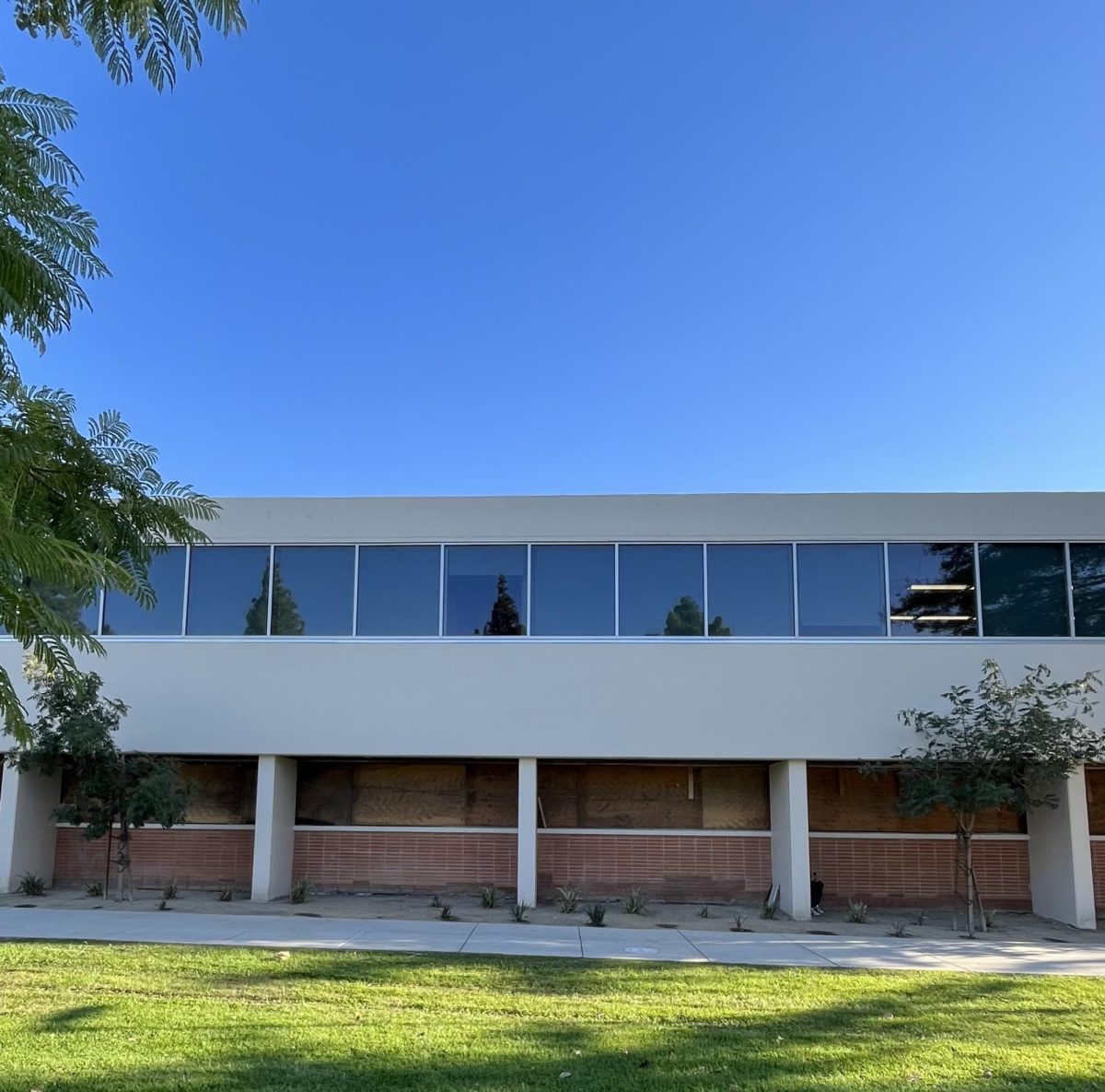 The north side of the Humanities building under construction. 