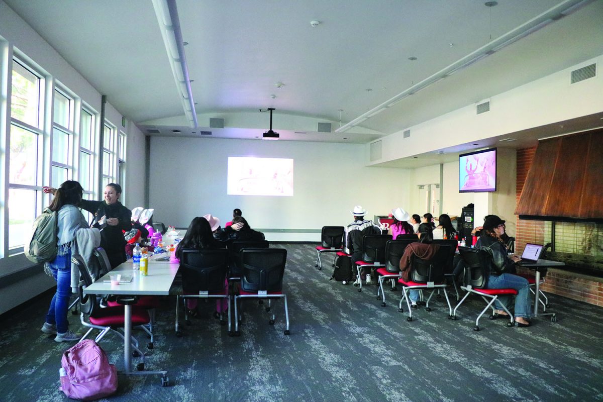 Students gathered at the Fireside room for the Barbie movie at Bakersfield College